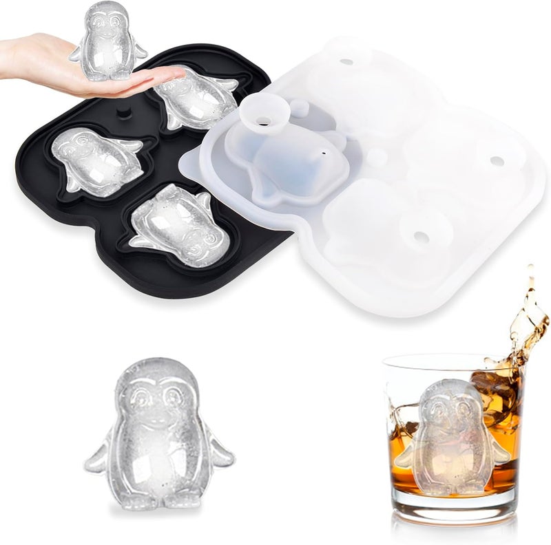 Nerien Penguin Ice Cube Tray Mold - 3D Penguin Shape Ice Cube Trays, Cute Ice Cube Molds for Whiskey Bourbon, 4-Hole Large Fun Shapes Ice Cube Trays, Funny Penguin Gifts for Penguin Lovers Women Men - Image 1